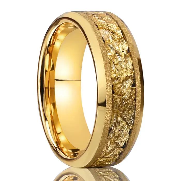 Bague en carbure de tungstène doré, 8mm/6mm, feuille d'or givrée, bague de fiançailles pour hommes,