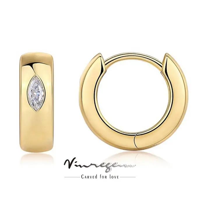 Vinregem-Boucles d'oreilles créoles en argent regardé 2.5 plaqué or 18 carats