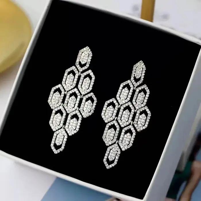 Breloque fleur diamant boucle d'oreille 925 en argent sterling boucles d'oreilles de mariage pour les femmes promesse de mariée bijoux de fête de fiançailles