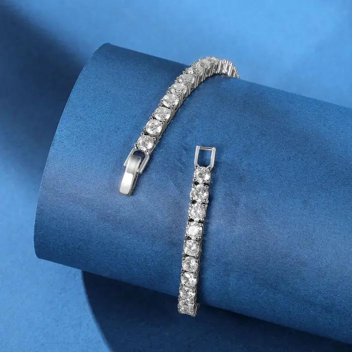 Bracelet De Tennis En Argent 925 Pour Femme Avec Zirconium Blanc Et Or 18 Carats Occasions Spéciales Mode Élégante
