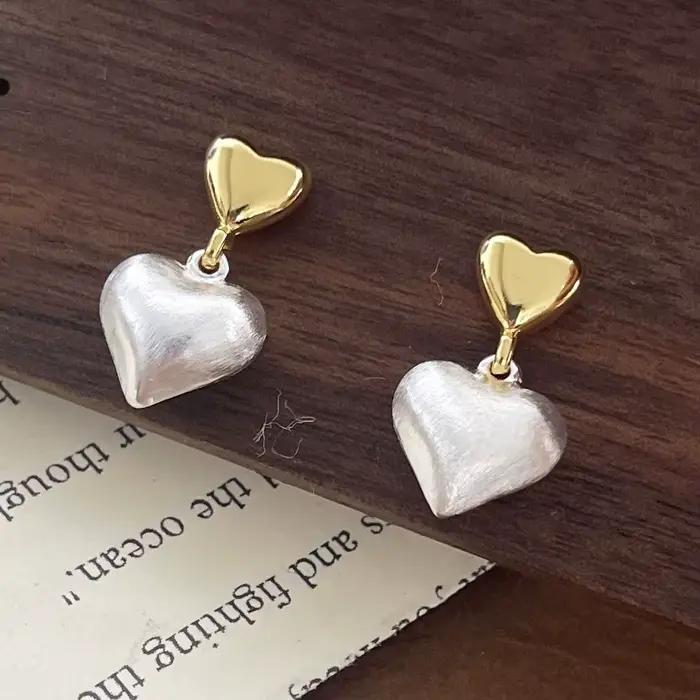 Boucles d'oreilles géométriques en argent Sterling 925 pour femmes, en forme de cœur, en or, à la mo