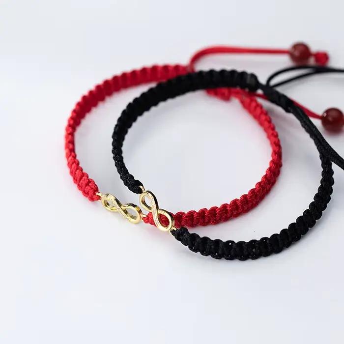 Bracelet Infini en Argent Sterling 925 avec Chaîne Rouge Réglable pour Femmes Occasions Spéciales et Cadeaux Symboliques