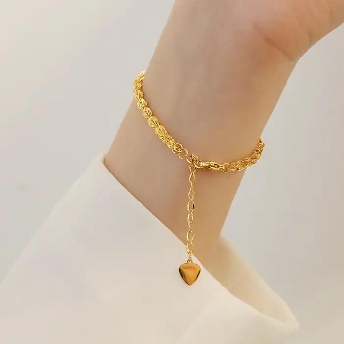 Bracelet Long Festonné Simple en Or 18 Carats Personnalisé à la Main Pour Femmes Occasions Spéciales Mariages Fêtes Cadeaux Chic