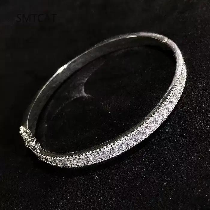 Bracelet Moissanite complet pour femmes, 2mm, en argent Sterling S925, plaqué or 18 carats, couleur