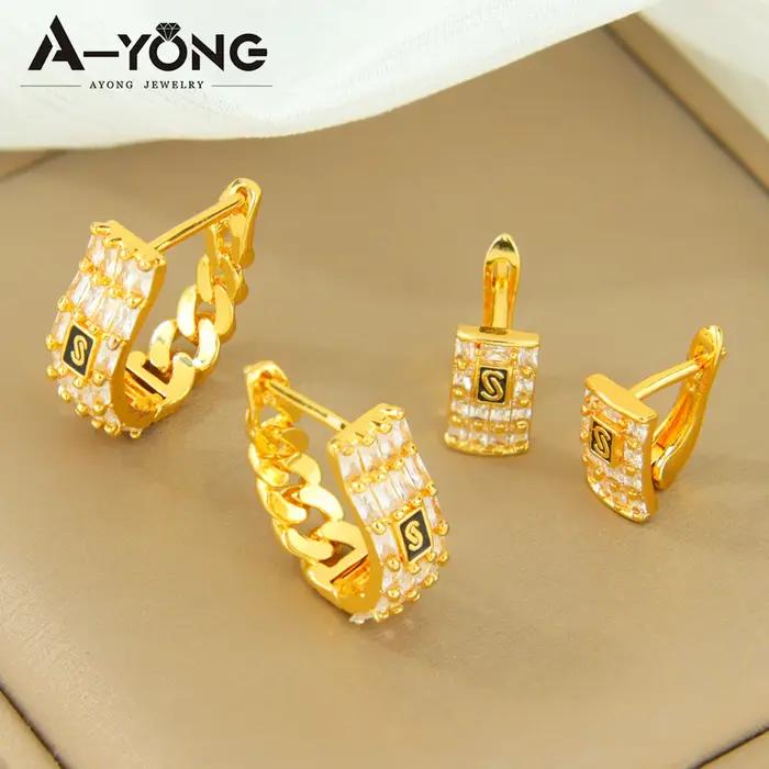 Parure de bijoux en zircone plaquée or 24 carats style italien et hip hop pour femmes arabes occasions spéciales et fêtes