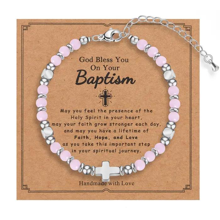 Bracelet religieux chrétien avec croix perlée pour femmes