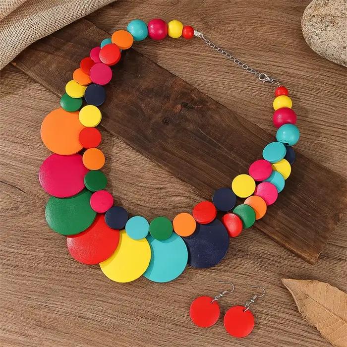 Collier en bois vintage à deux couches pour robe de soirée de mariage africain ensemble de bijoux avec boucles d'oreilles pour femmes pour célébrations importantes