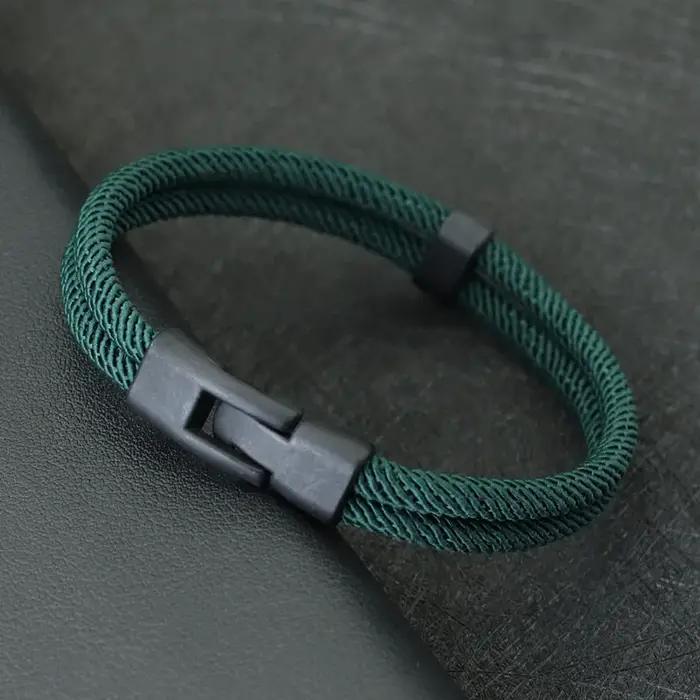 Bracelet en fil double couche pour homme ethnique avec motifs ronds et réglage détachable pour diverses occasions et styles