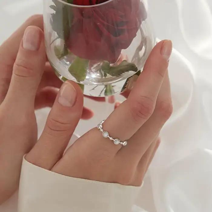 Bague en argent Sterling 925 sertie de cristal pour femmes engagement mariage accessoire de luxe bijou ajustable ocassionnels speciaux