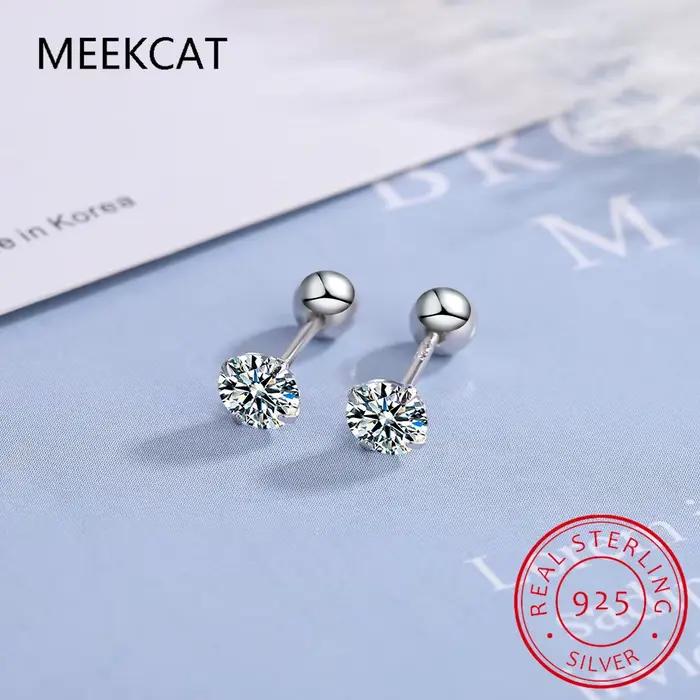 Boucles d'oreilles clous en moissanite, plaqué or blanc 18 carats, argent sterling S925, fermoir à v