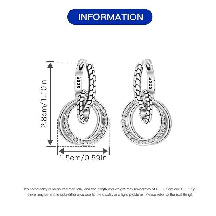 Orstarry Boucles d'oreilles pendantes classiques multi-anneaux en argent sterling 925