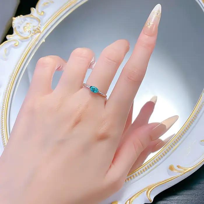 Vinregem – bague ovale en tourmaline Paraiba de laboratoire, 4x6 MM, 100% argent Sterling 925, simple, pour femmes, bijoux fins, cadeaux de mariage, vente en gros