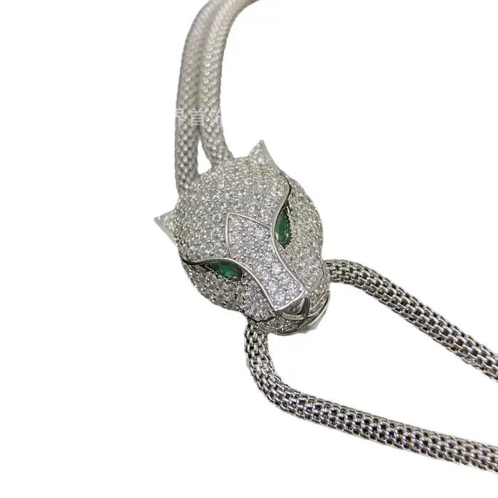 Collier Tête de Léopard en Or V Luxe Entièrement Sertie de Diamants