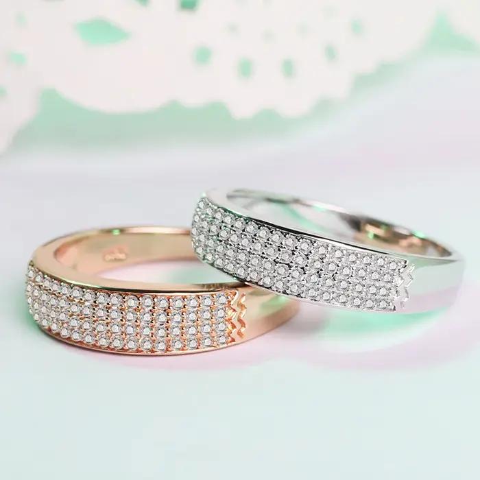Bague de mariage géométrique en or Rose pour femmes, Micro-incrusté, en Zircon, bijoux de fiançaille