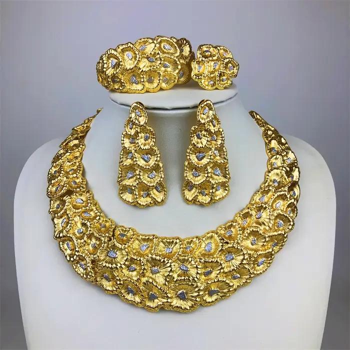 ESALE – ensemble de bijoux pour femmes, collier plaqué or, pendentif rond, boucles d'oreilles simples, Bracelet, cadeau de fête de Banquet