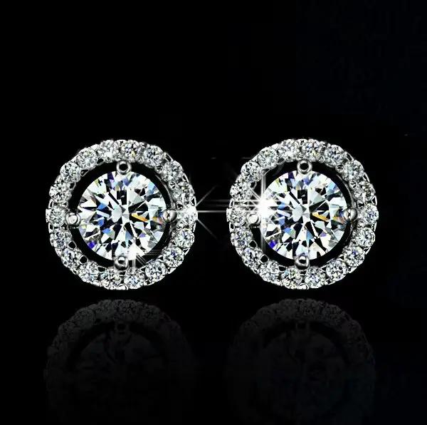 Boucles d'oreilles de luxe en cristal et Zircon blanc, bijoux de mariage ronds simples, couleur or j
