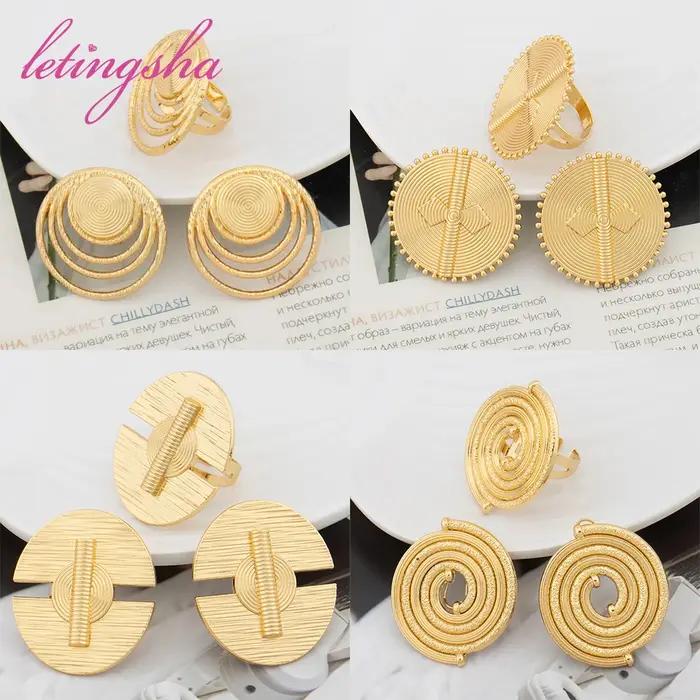 Ensemble de boucles d'oreilles et de matiques en or africain pour femmes, bijoux de collection, mode