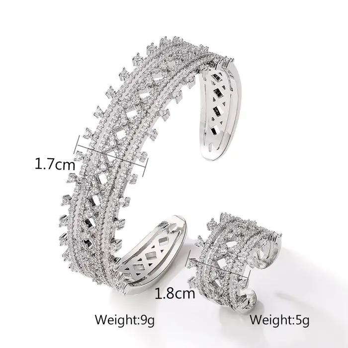 ZAKOL luxe brillant AAA Zircon Bracelet bague ensemble pour les femmes réglable ouvert Bracelet ensembles de bijoux de mariage accessoires de fête