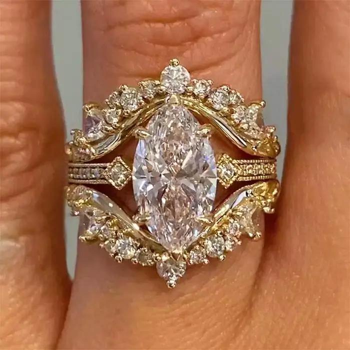 Bague coupe Marquise en zircone cubique pour femmes, ensemble de mariage, bijou de luxe pour cérémonies et occasions spéciales