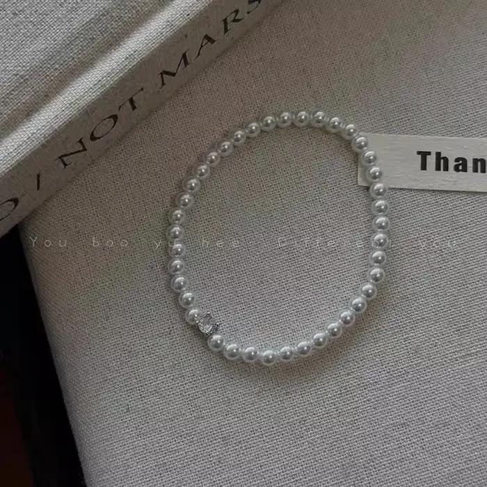 Bracelet à breloques rétro en perles grises et blanches pour femmes, bracelet en Zircon de tempérament classique, mode coréenne, bijoux, accessoires, cadeau