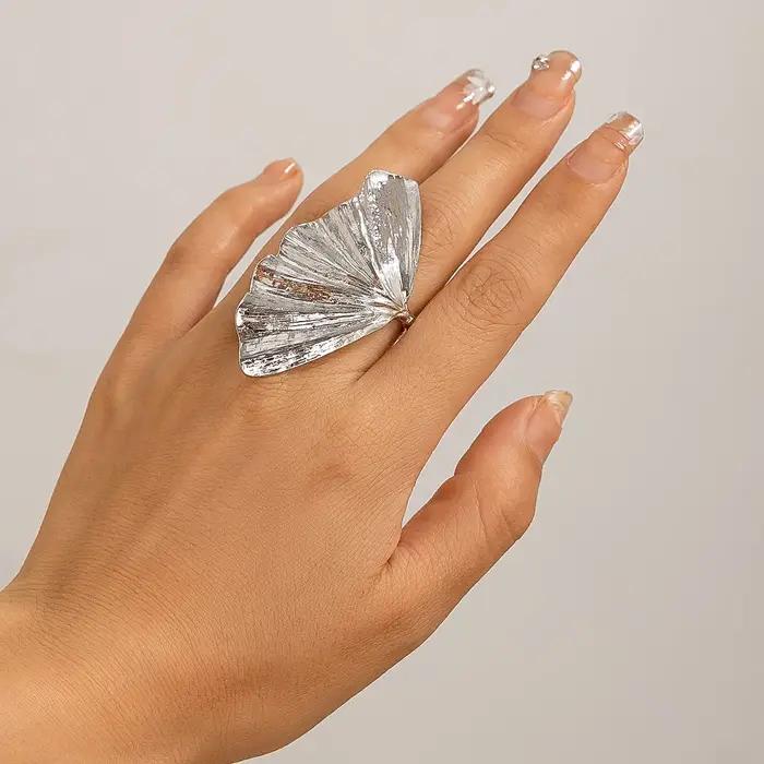 Ginkgo-Bague Plissée en Métal Classique pour Femme et Homme