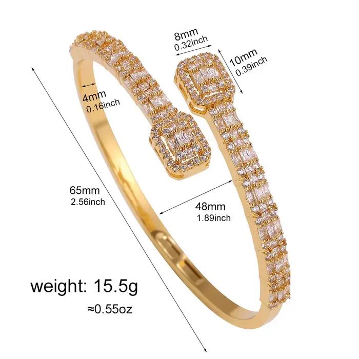 Nouvel ensemble bague et bracelet géométrique carré brillant en zircone cubique Yupsk, avec baguette CZ, bracelet ouvert, bijoux de luxe, cadeau