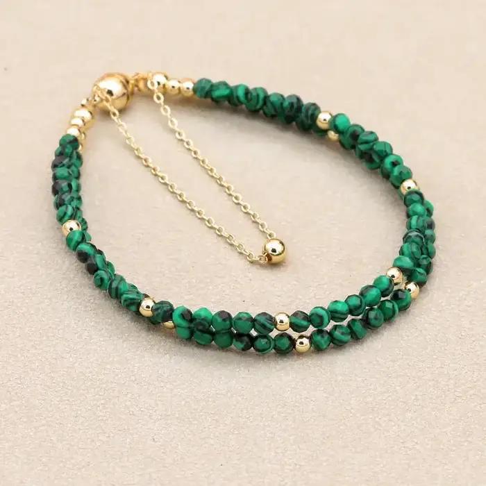 Bracelet de perles bohème Simple et élégant de 3MM, Double couche de perles de cristal olivine, brin magnétique, bijoux à la mode pour femmes