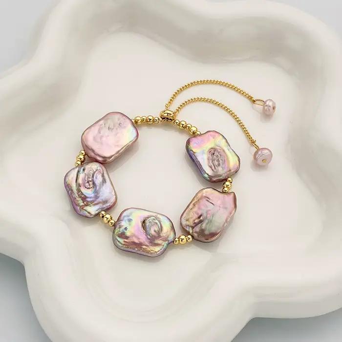 Bracelets réglables en perles baroques colorées d'eau douce naturelles, Design Original, pour mariag