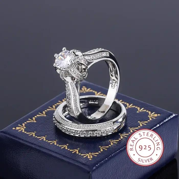 Ensemble de bagues de mariage en cristal et Zircon de haute qualité, grande pierre, promesse de fian
