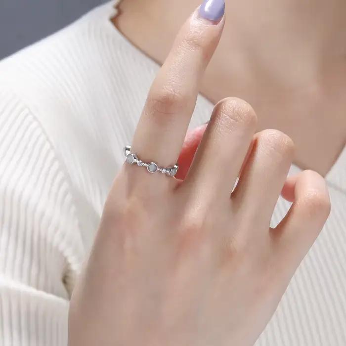 Bague en argent Sterling 925 sertie de cristal pour femmes engagement mariage accessoire de luxe bijou ajustable ocassionnels speciaux