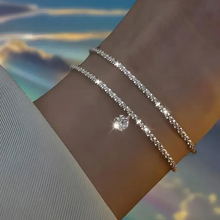 Bracelets en argent Sterling 925 avec strass pour femmes et filles