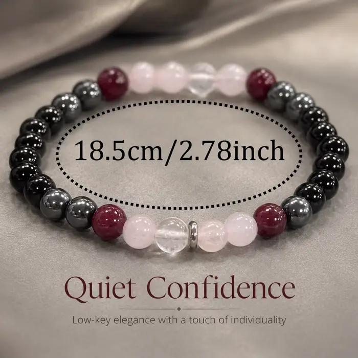 Bracelet de perles rondes noires et roses, bracelet élastique avec accent bordeaux, bijoux perlés simples et brillants, cadeau pour amis, couples, famille