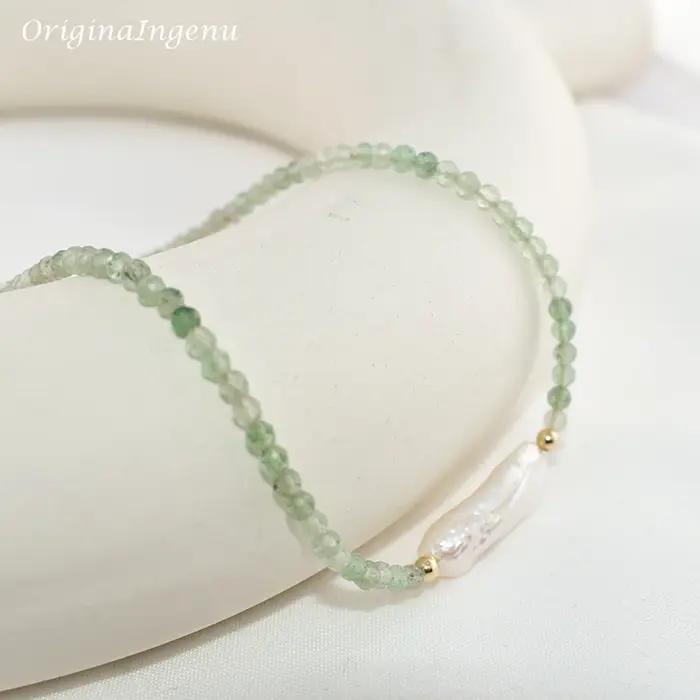 Collier émeraude Boho en or 14 carats avec perle baroque personnalisée pour femmes occasions spéciales