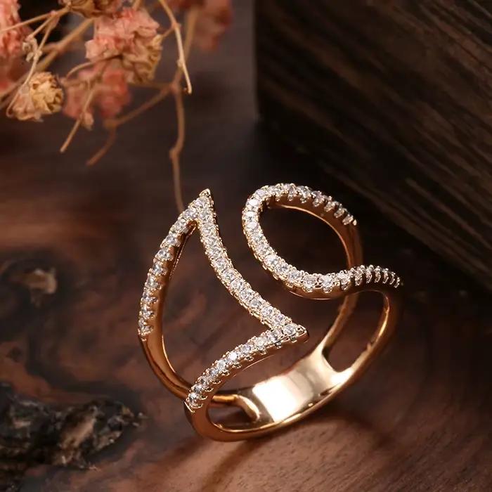 Bague en Zircon Naturel Or Rose pour Femme Occasion Mariage et Événements Formels