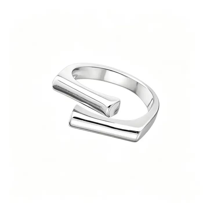 Bague géométrique double couche couleur argent pour femme