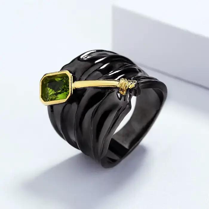 Bague en topaze incrustée bicolore, argent 925, conception spéciale, or noir, fiançailles, fête de mariage, bague pour travailleurs, vente en gros, offre spéciale