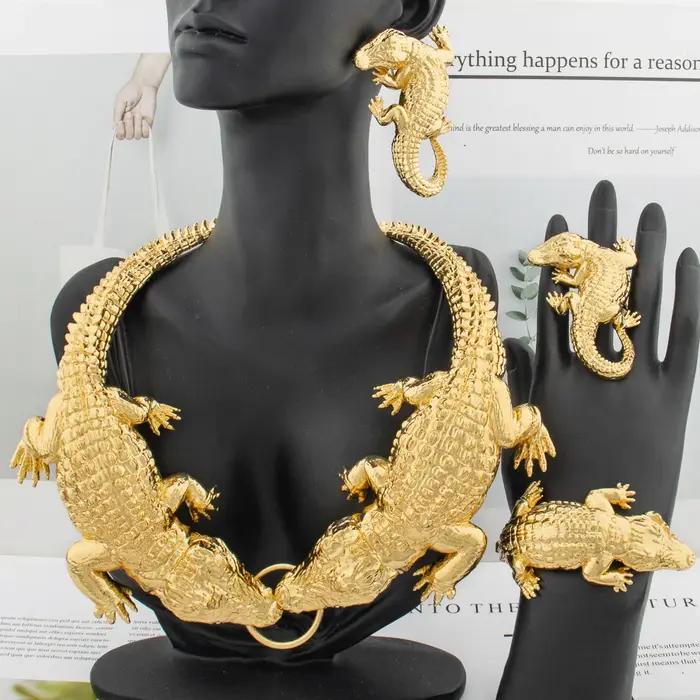 Grand ensemble de bijoux africains en crocodile pour femme, grand collier pour femme, boucles d'orei