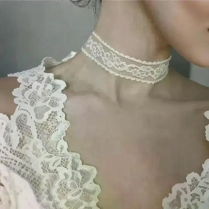 Collier ras du cou Harajuku gothique noir en dentelle florale