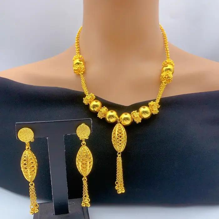 Ensemble de bijoux africains ANIID collier et boucles d'oreilles plaqués or pour mariage et occasions spéciales femmes