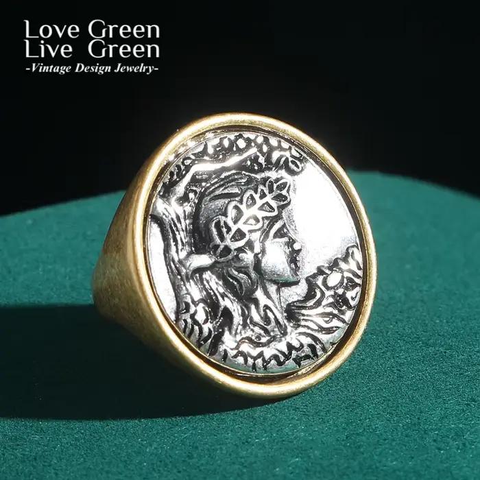 Bague de fiançailles avec pièce de monnaie Antique pour femme, Portrait de beauté Vintage, accessoires de couleur or, bijoux indiens de luxe de dubaï, tendance 2025