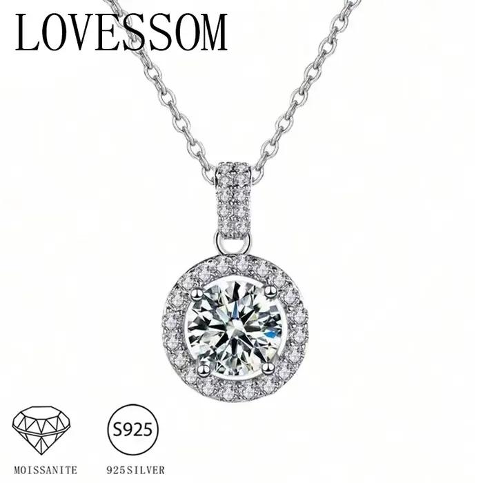 Collier pendentif rond en argent 925 avec moissonite blanche ou grise pour homme et femme pour les occasions spéciales