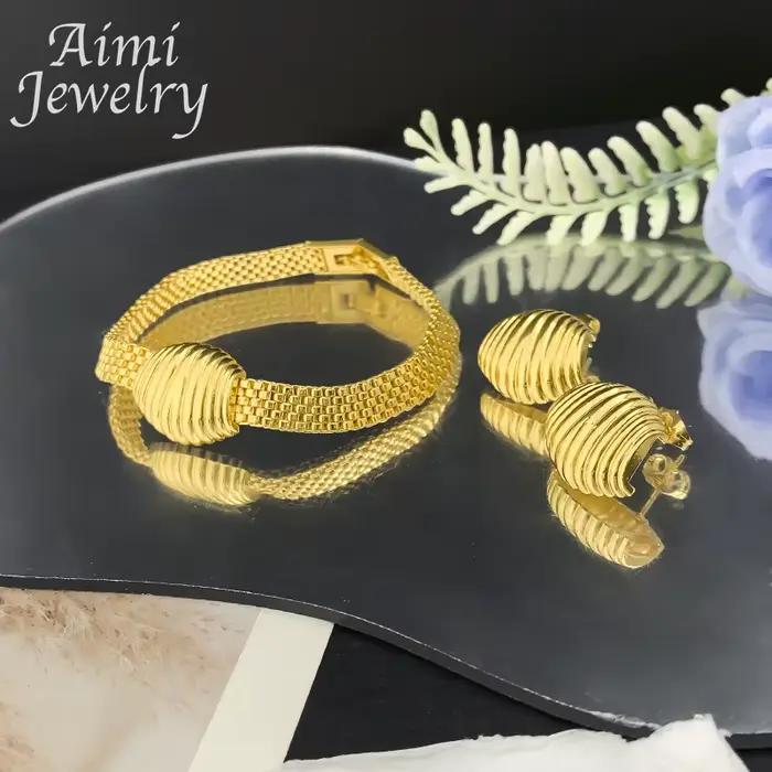 Collier boucles d'oreilles Bracelet ensembles Simple plaqué or ensemble de bijoux pour femmes ensemble de bijoux italiens mariage de mariée cadeau de fête africaine