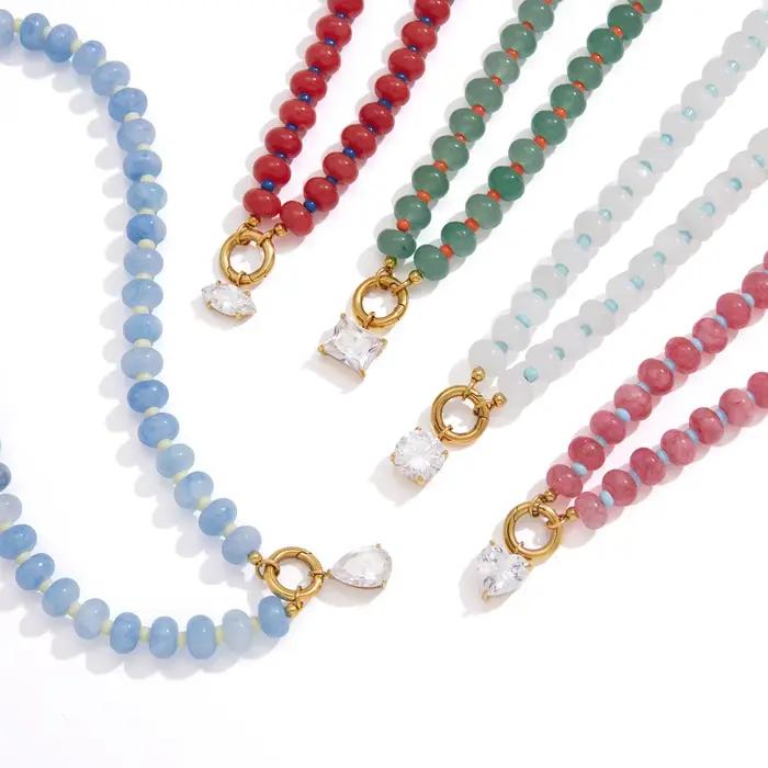 Collier de perles en pierre naturelle, fait à la main, avec pierres colorées, pour femmes, bijoux cadeau, bijoux imperméables, collier délicat