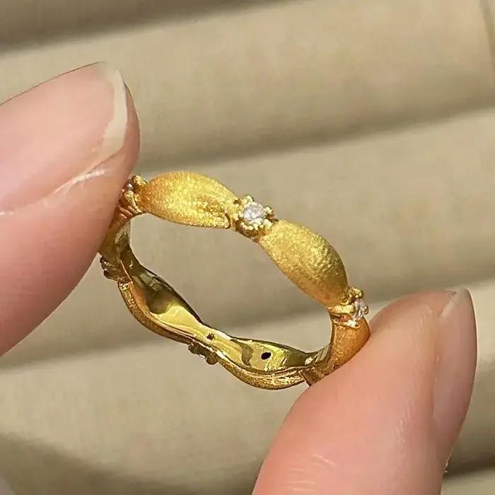 Classiques nouveau en diamant grain de riz brossé bague anneaux pour femmes léger luxe charme ouvert