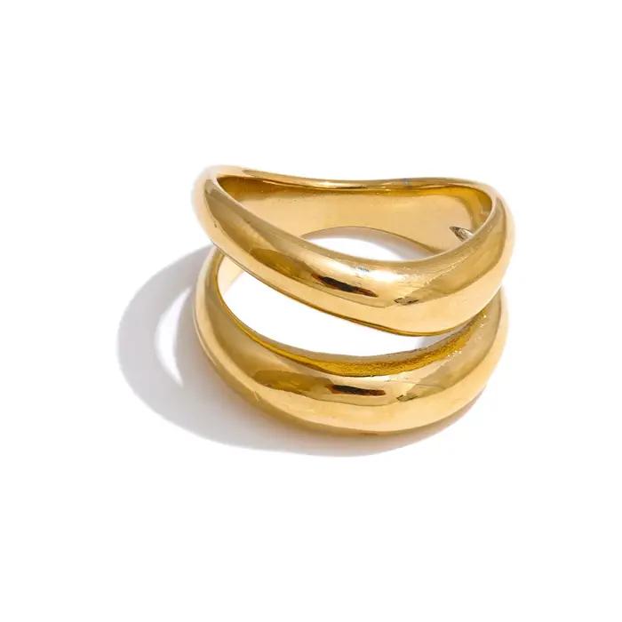 Bague géométrique double couche en métal acier inoxydable or PVD pour femmes soirée style mode occasions spéciales