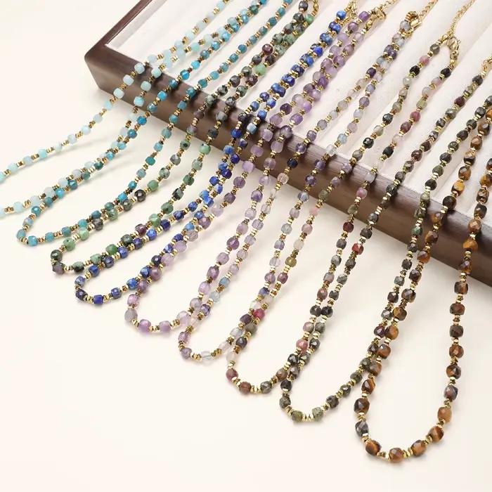 ZMZY 4MM pierre exquise Vintage pierre naturelle perles collier femmes empilées bijoux Boho bijoux cadeaux cou accessoires