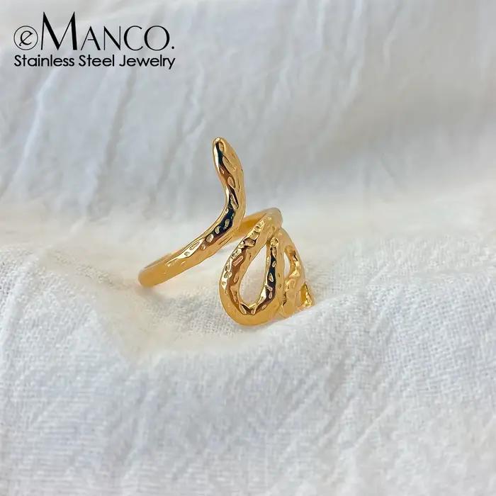 Bague Serpent en Acier Inoxydable EManco Style Bohème avec Motifs Texturés, Idéale pour le Quotidien, Vente en Gros de Bijoux