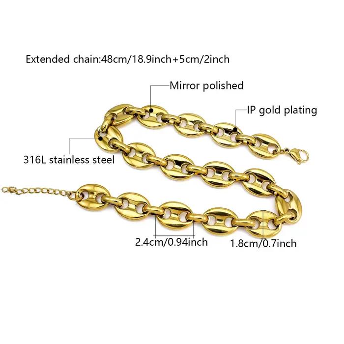 Nouveau collier chaîne à maillons en forme de grains de café plaqué or 18 carats acier inoxydable 316L bijoux de haute qualité cadeaux occasions spéciales homme femme