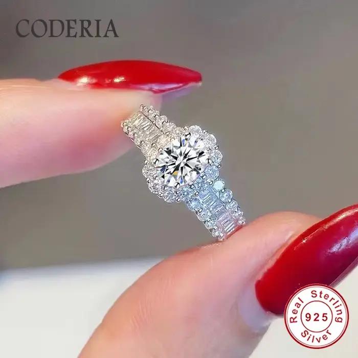 Bague Moissanite ovale 6x8mm plaquée or blanc 18K couleur D VVS 1.5CT argent S925 bagues de mariage bijoux en diamant de laboratoire