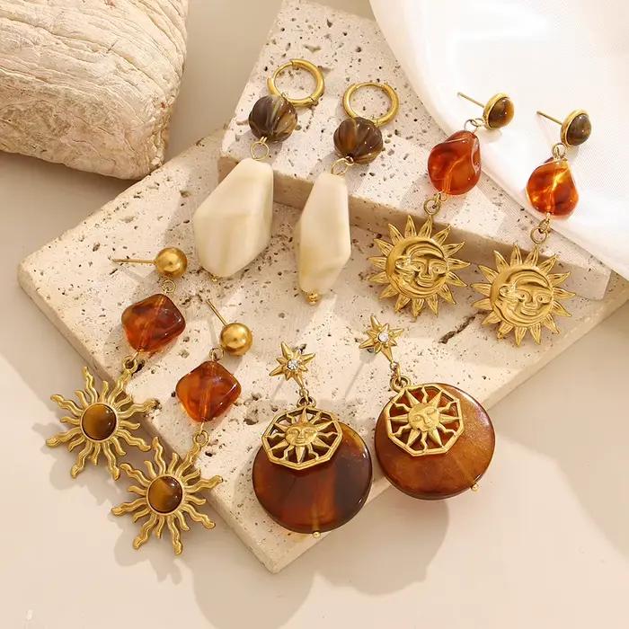 AENSOA – boucles d'oreilles Vintage en résine de bois à rayures, Style Multiple, mode en acier inoxydable imprimé léopard, pendentif en forme de cœur, bijoux
